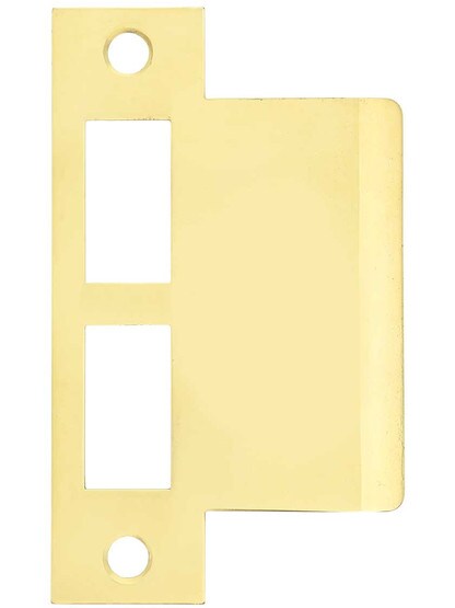 Solid Brass Mortise Lock Strike Plate - 2 1/4-Inch Extended Lip in Un-Lacquered Brass.